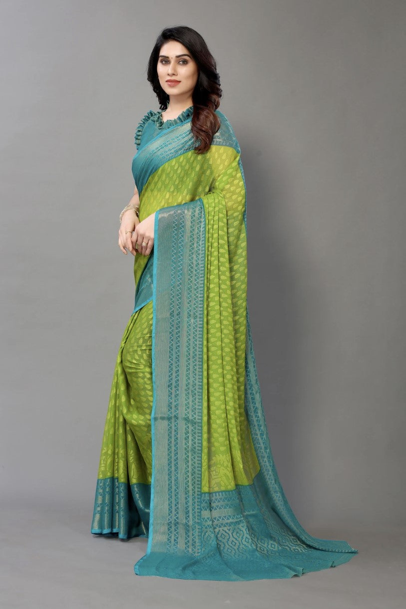 Mehendi Green Chiffon Saree for Women | Animal and Polka Print Design