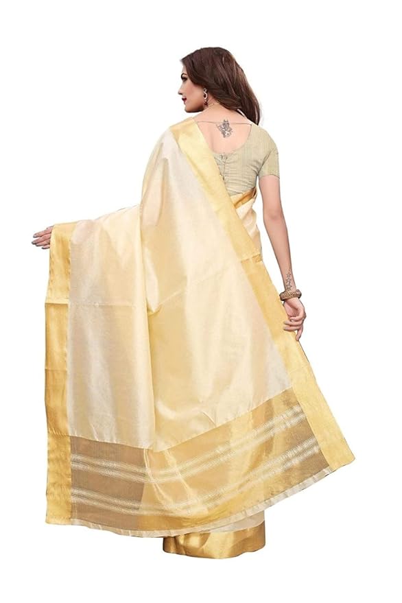 Raw Silk Saree for Women | Solid Design | Beige with Blouse Piece