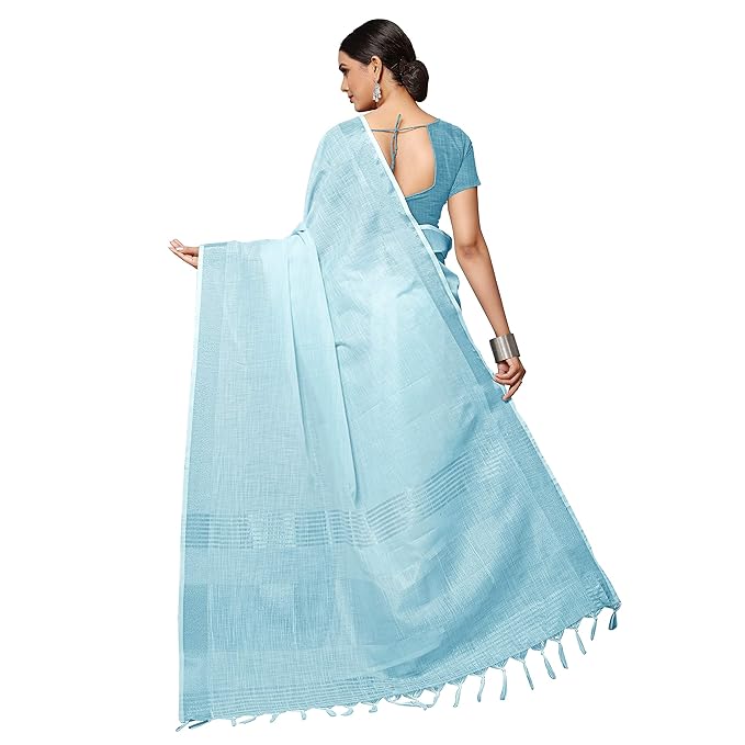 Linen Jacquard Saree for Women | Zari Border Solid Design | With Blouse Piece
