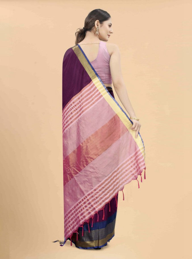 Purple and Pink Art Silk Saree for Women | Zari Border Solid Design