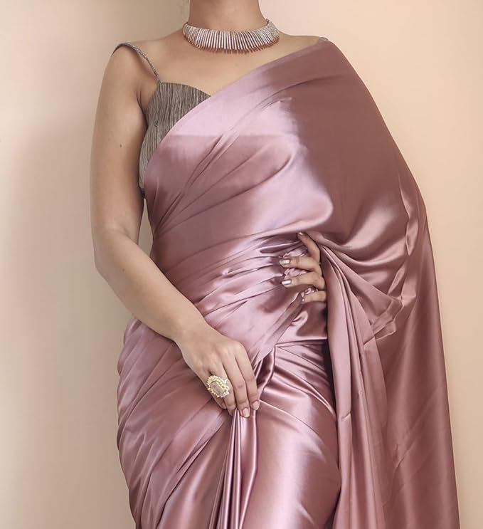 Ready to Wear Satin Silk Saree for Women | Pre Pleated with Belt | Solid Design