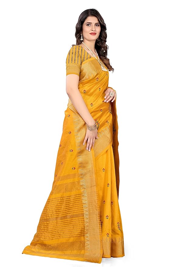 Assam Cotton Silk Saree with Temple Contrast Border and Zari Work