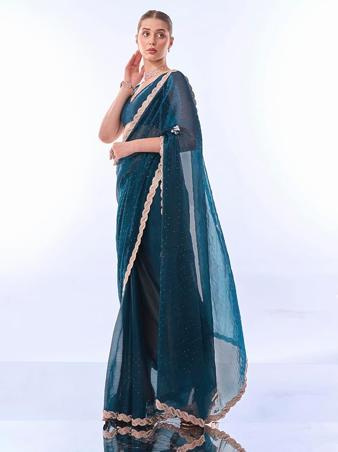 Chiffon Saree for Women | Embroidered Crush Pattern Design | With Art Silk Blouse