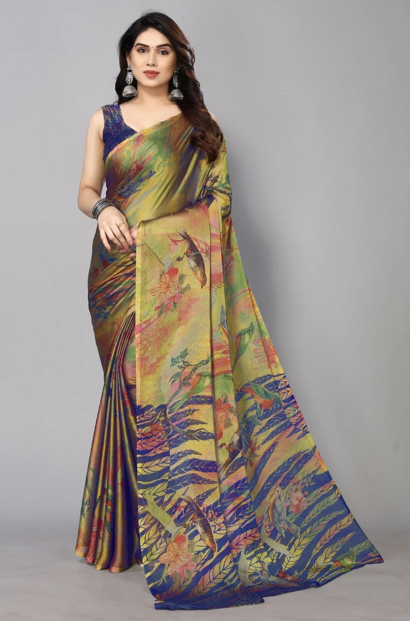 Royal Blue Chiffon Georgette Saree for Women | Floral Printed Design