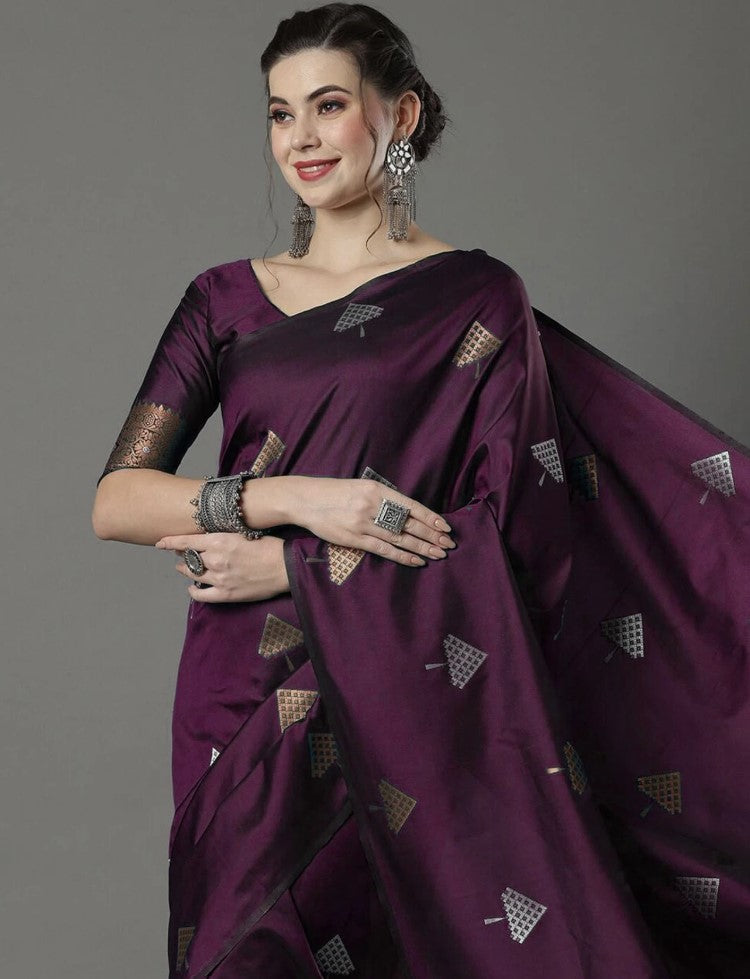 Purple Kanjivaram Soft Silk Saree for Women | Zari Woven Design