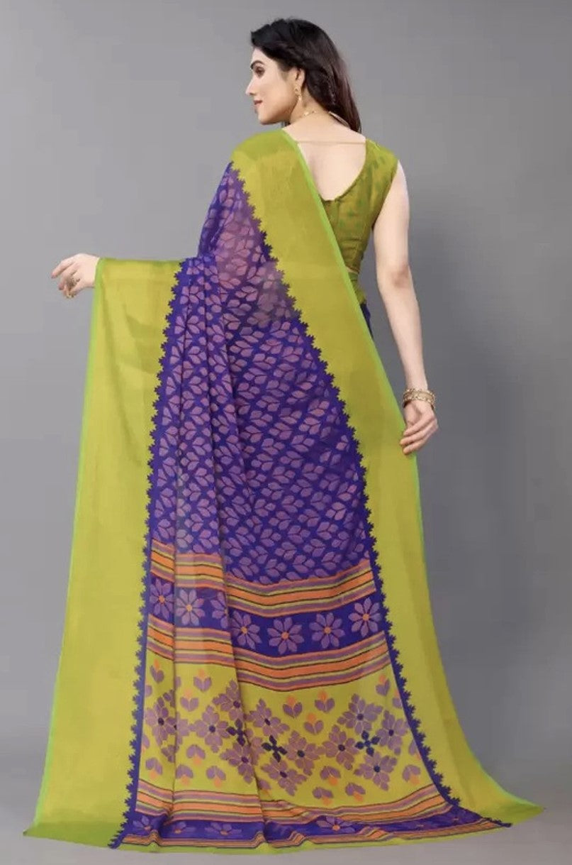 Blue Brasso Saree for Women | Floral Printed Bollywood Style