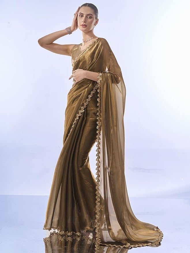 Organza Saree for Women | Crush Pattern Design | With Art Silk Blouse
