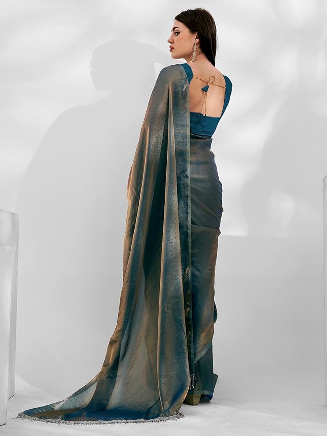 Organza Saree for Women | Crush Pattern Design | With Art Silk Blouse