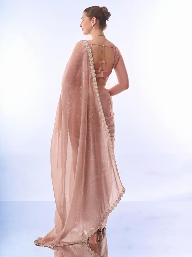 Chiffon Saree for Women | Embroidered Crush Pattern Design | With Art Silk Blouse