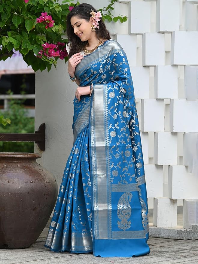 Woven Silk Blend Saree for Women | Kanchipuram Style with Jacquard Blouse