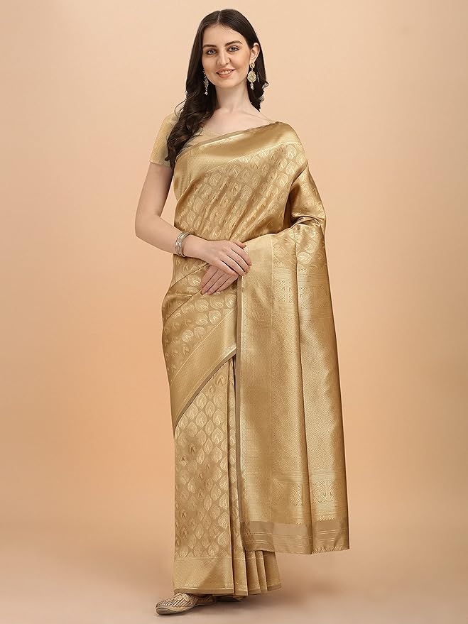 Kanjivaram Kanchipuram Silk Saree for Women | Zari Woven Floral Design | With Silk Blouse Piece