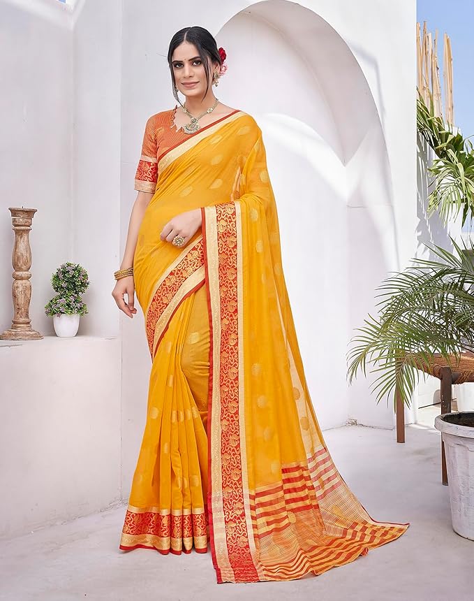 Cotton Silk Saree for Women | Printed Traditional Design | With Unstitched Blouse Piece