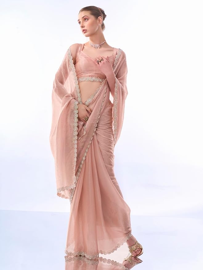 Chiffon Saree for Women | Embroidered Crush Pattern Design | With Art Silk Blouse