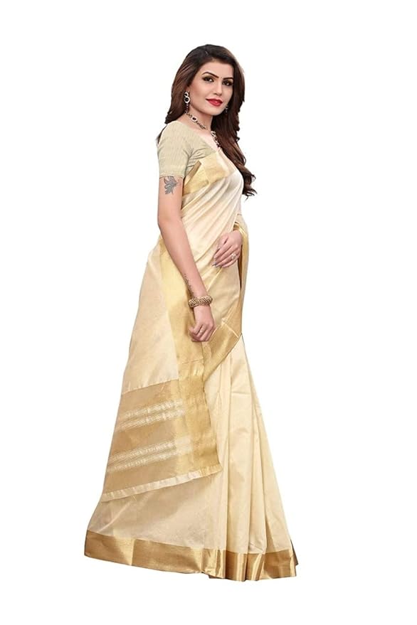 Raw Silk Saree for Women | Solid Design | Beige with Blouse Piece