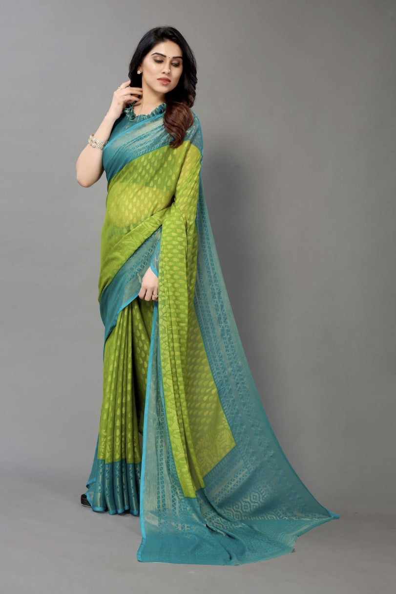 Mehendi Green Chiffon Saree for Women | Animal and Polka Print Design