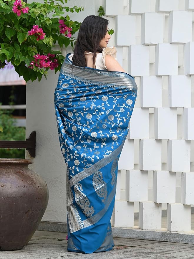 Woven Silk Blend Saree for Women | Kanchipuram Style with Jacquard Blouse