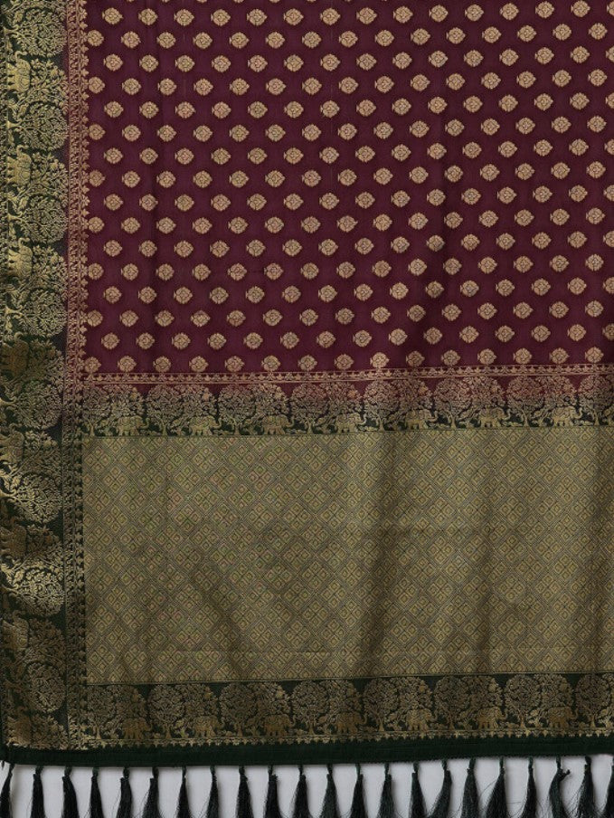 Kanjeevaram Pure Georgette Saree for Women | Burgundy and Green