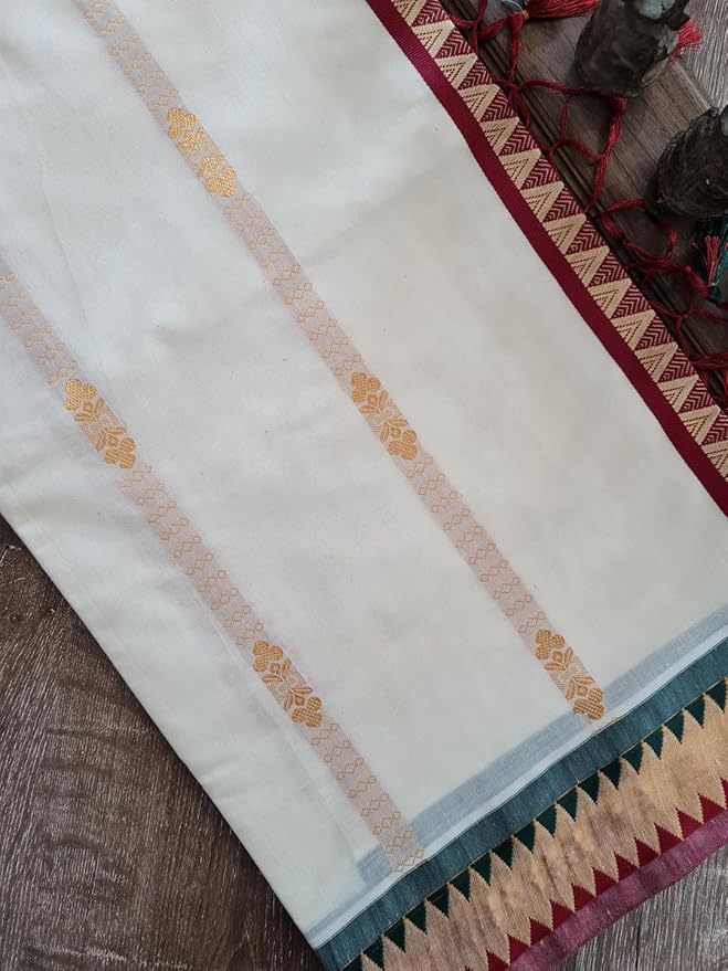 Cotton Kasavu Saree for Women | Traditional Tower Border | With Blouse Piece