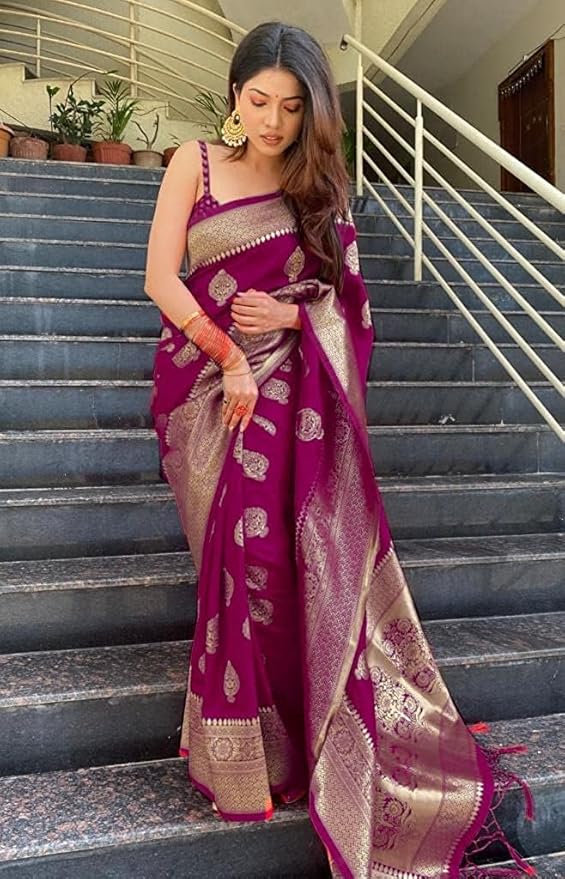 Soft Lichi Silk Kanjivaram Style Saree for Women | Zari Woven Embroidered Design