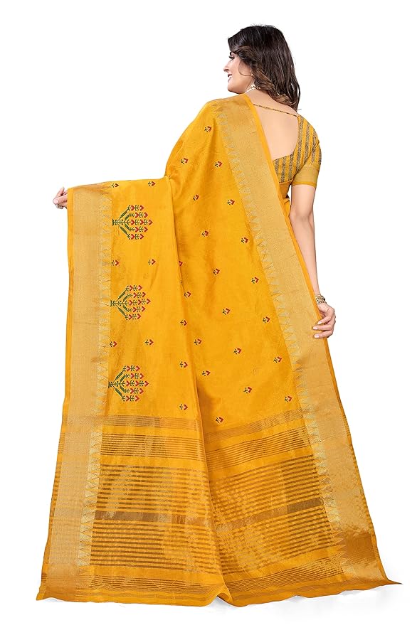 Assam Cotton Silk Saree with Temple Contrast Border and Zari Work