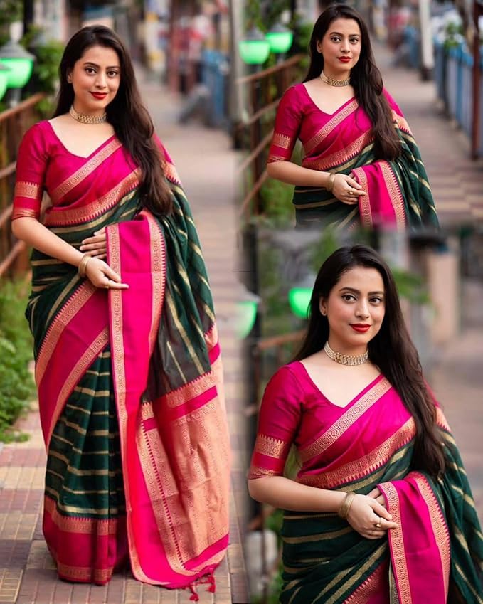 Kanjivaram Banarasi Art Silk Saree for Women | Jacquard Woven Design | With Blouse Piece