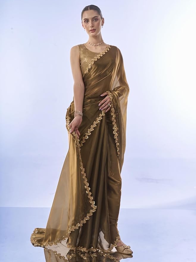 Organza Saree for Women | Crush Pattern Design | With Art Silk Blouse