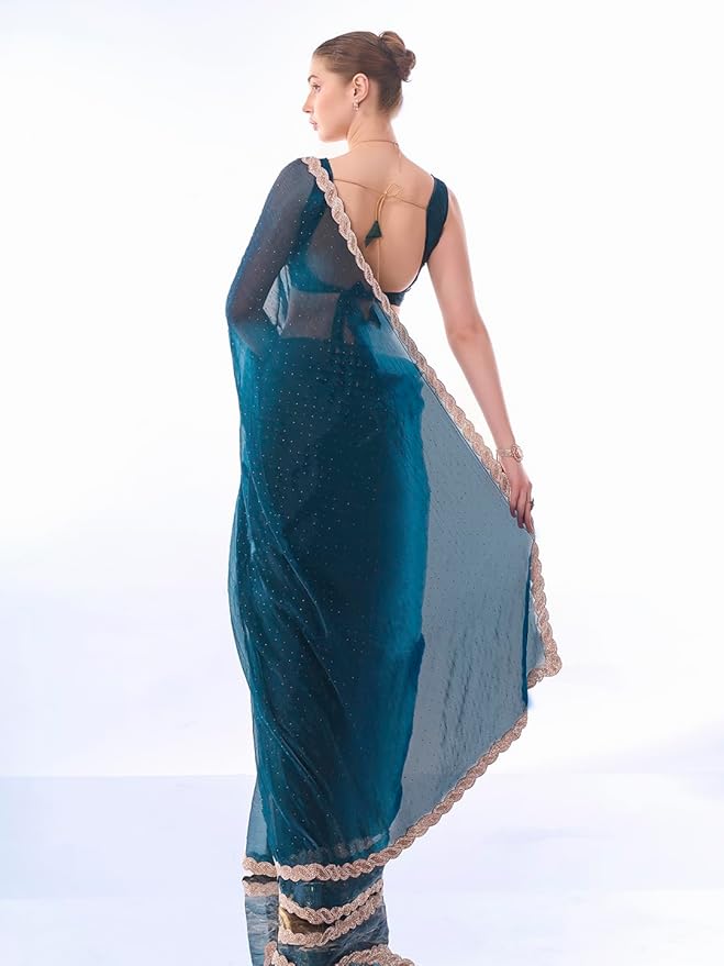 Chiffon Saree for Women | Embroidered Crush Pattern Design | With Art Silk Blouse