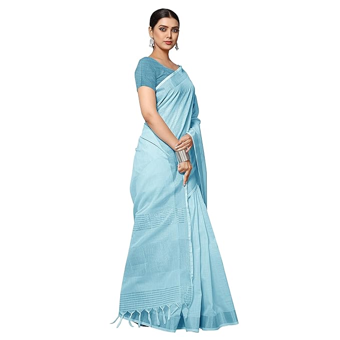 Linen Jacquard Saree for Women | Zari Border Solid Design | With Blouse Piece