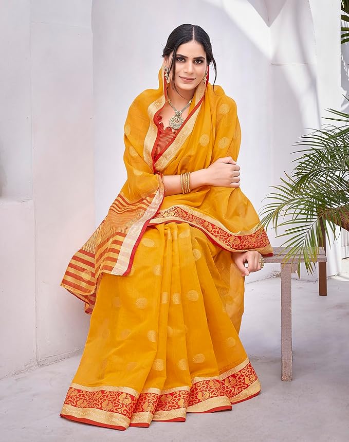 Cotton Silk Saree for Women | Printed Traditional Design | With Unstitched Blouse Piece