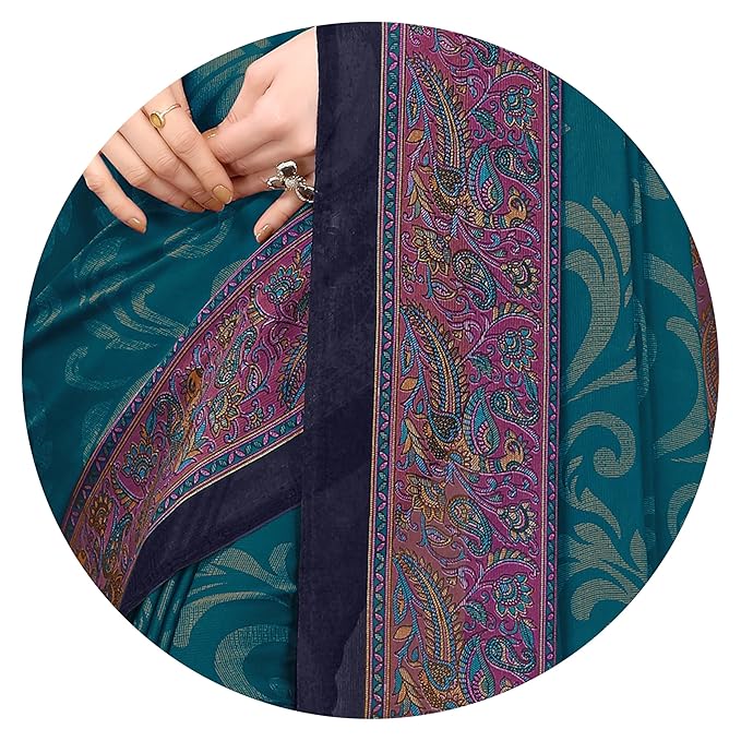 Printed Chiffon Saree for Women | Contrast Border | Peacock Pallu
