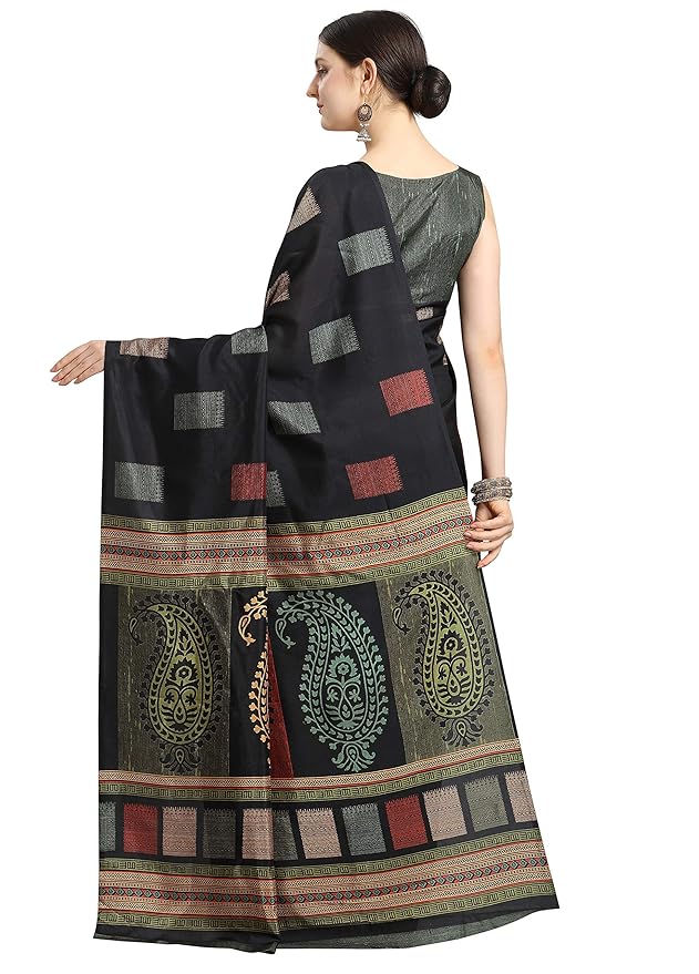 Crepe Silk Saree for Women | Paisley Print Pallu | Solid Black