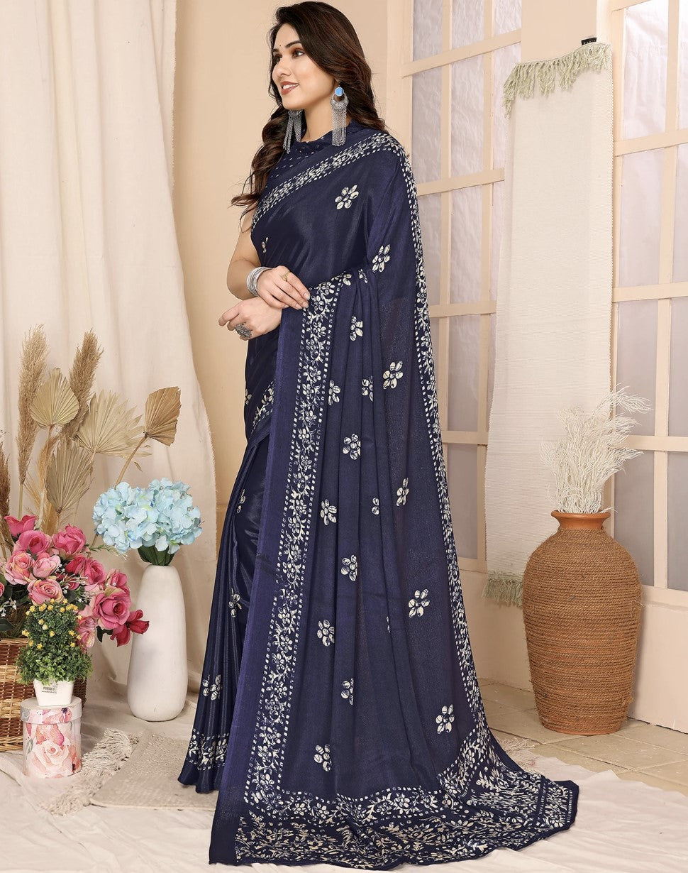 Pink Tussar Silk Saree for Women | Floral Printed Bollywood Style with Brocade Detail