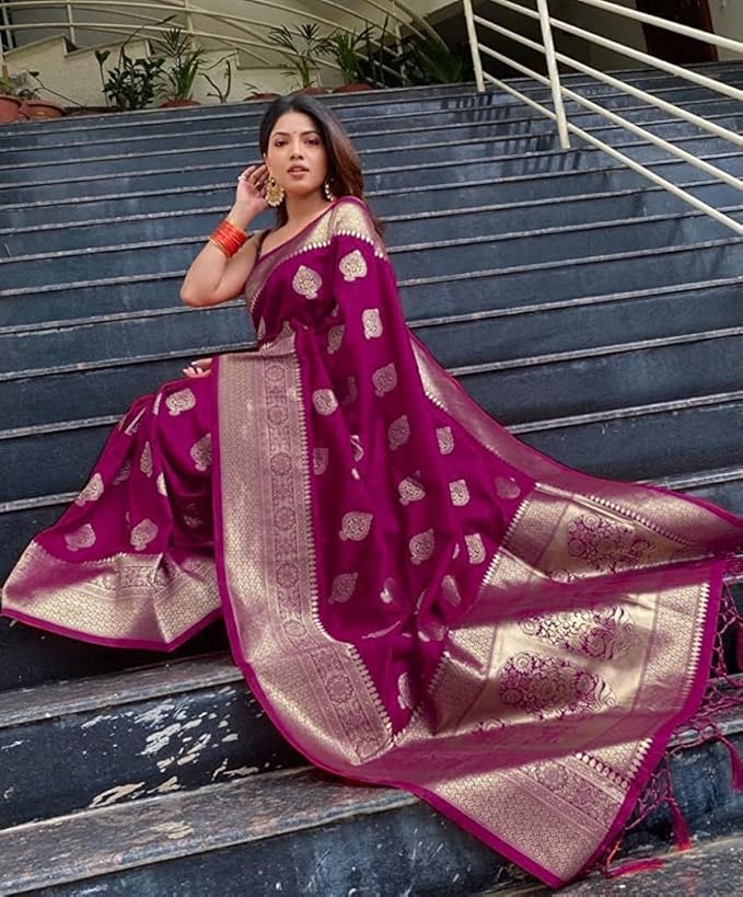 Soft Lichi Silk Kanjivaram Style Saree for Women | Zari Woven Embroidered Design