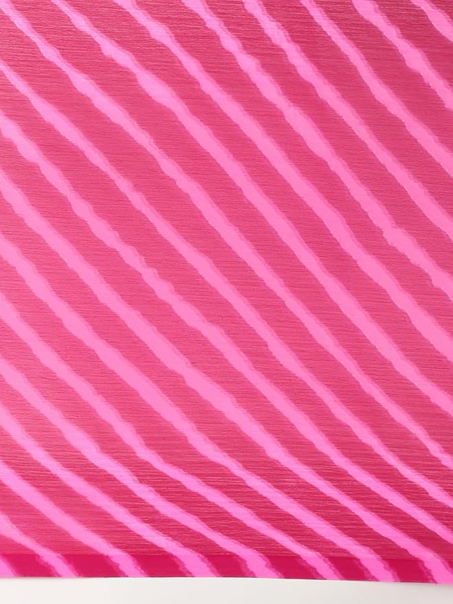 Chiffon Saree for Women | Printed Striped Design with Tassels | Rani Pink