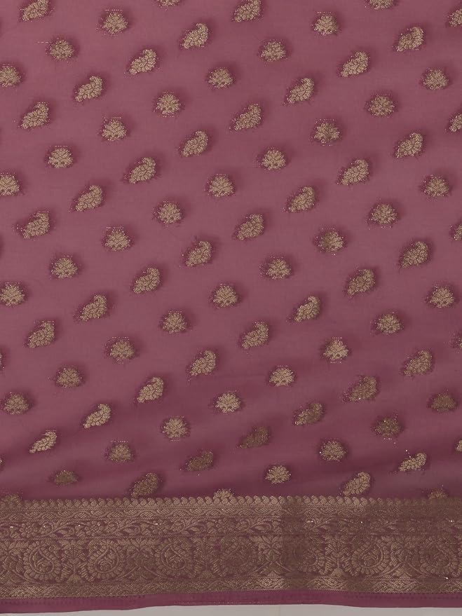 Georgette Saree for Women | Zari Border with Woven Ethnic Motif | Mauve