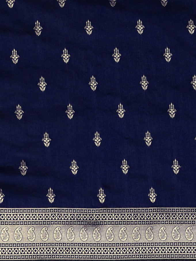 Navy Blue and Gold Banarasi Silk Blend Saree for Women