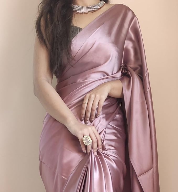 Ready to Wear Satin Silk Saree for Women | Pre Pleated with Belt | Solid Design