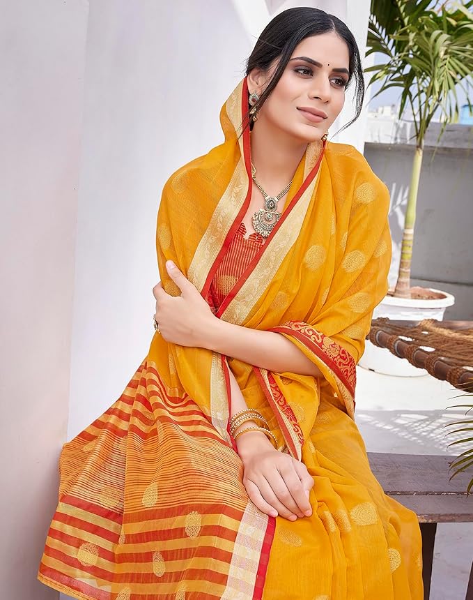 Cotton Silk Saree for Women | Printed Traditional Design | With Unstitched Blouse Piece