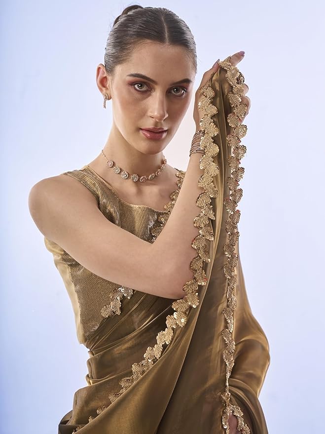 Organza Saree for Women | Crush Pattern Design | With Art Silk Blouse