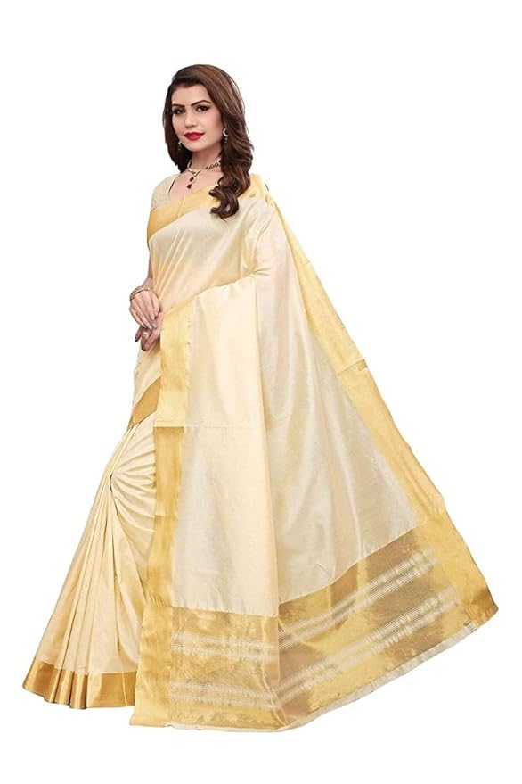 Raw Silk Saree for Women | Solid Design | Beige with Blouse Piece