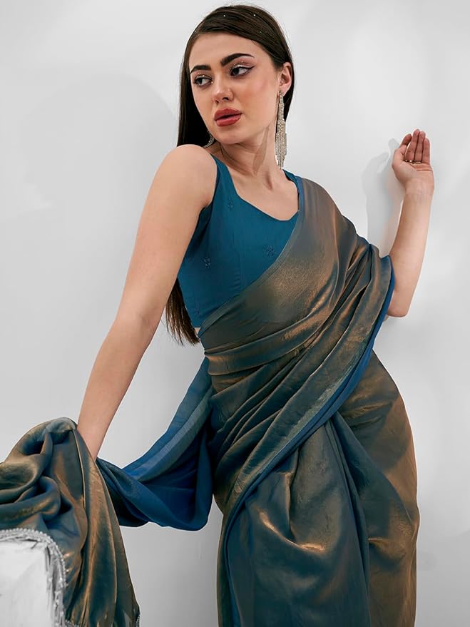 Organza Saree for Women | Crush Pattern Design | With Art Silk Blouse