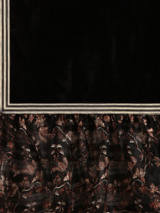 Black Velvet Saree for Women | Floral Print with Gotta Patti Work