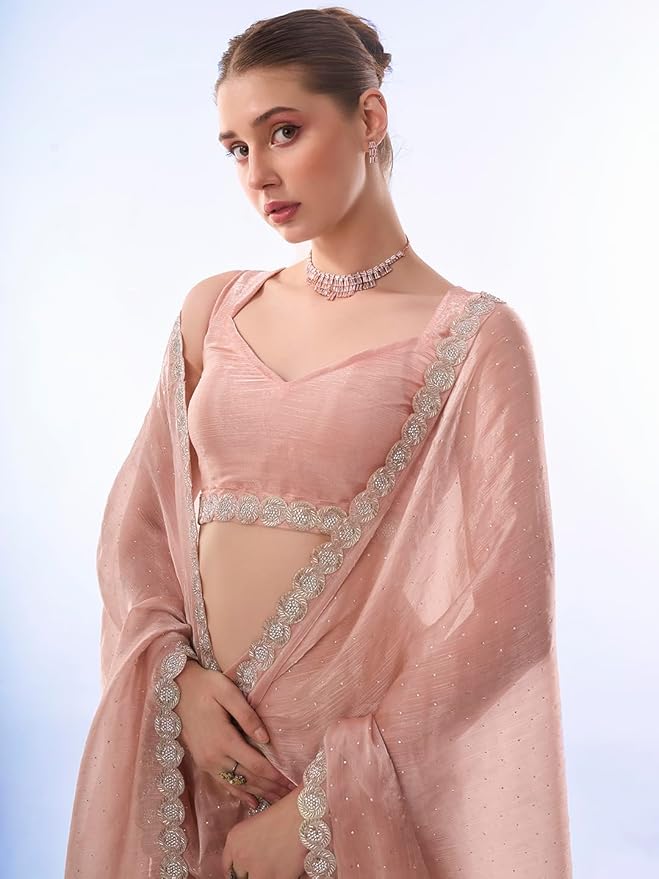 Chiffon Saree for Women | Embroidered Crush Pattern Design | With Art Silk Blouse