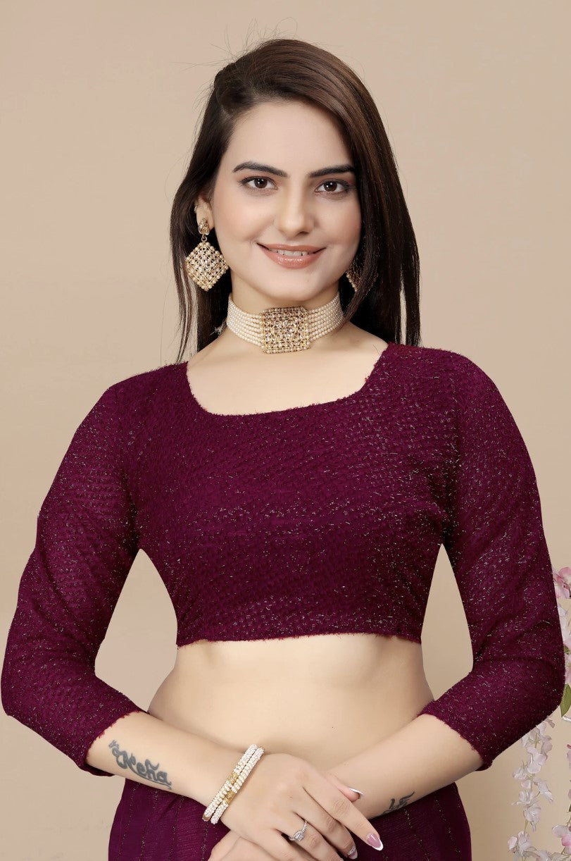 Wine Chiffon Saree for Women | Ruffle Border Self Design