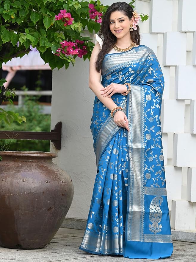 Woven Silk Blend Saree for Women | Kanchipuram Style with Jacquard Blouse