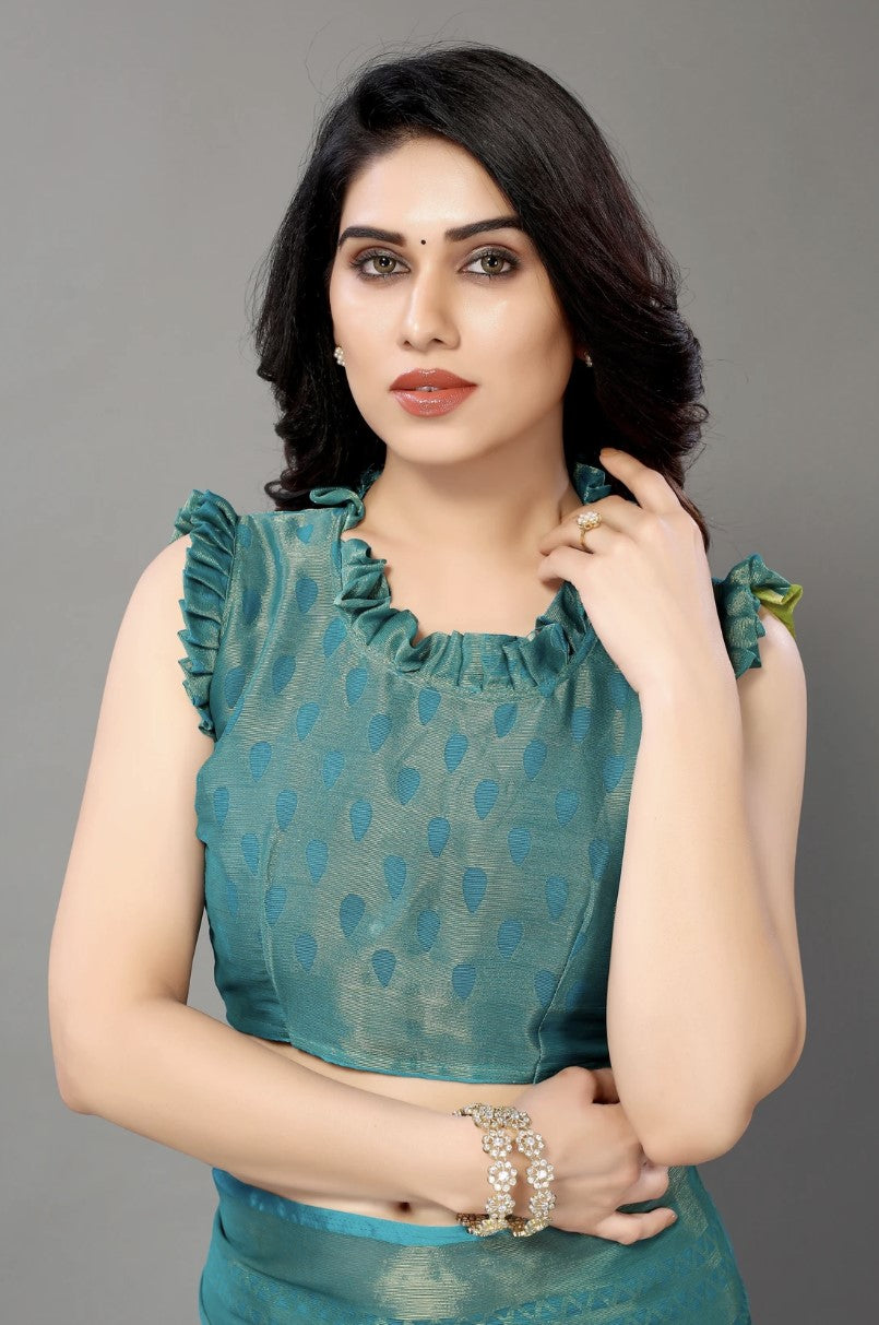 Mehendi Green Chiffon Saree for Women | Animal and Polka Print Design