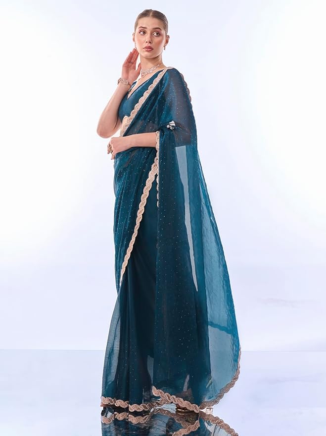 Chiffon Saree for Women | Embroidered Crush Pattern Design | With Art Silk Blouse