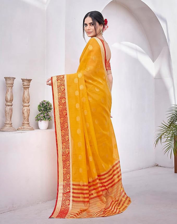 Cotton Silk Saree for Women | Printed Traditional Design | With Unstitched Blouse Piece