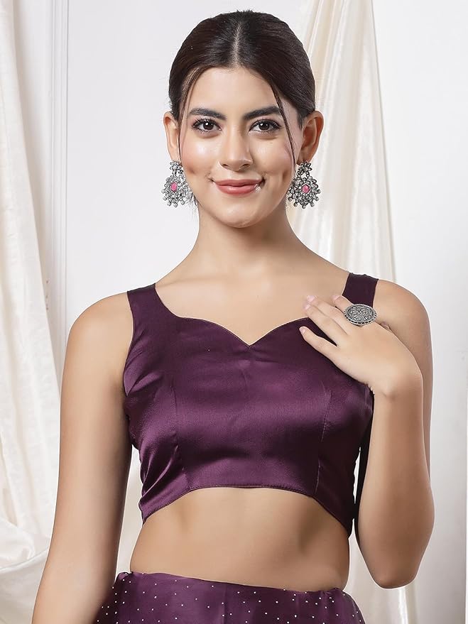 Satin Silk Saree for Women | Hot Fixing Design | Wine with Matching Blouse
