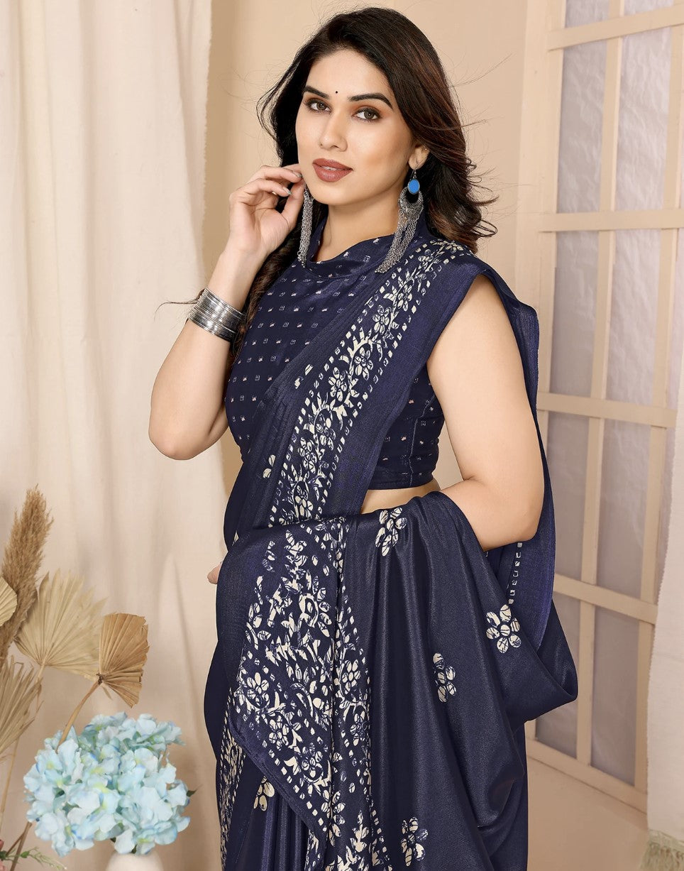 Pink Tussar Silk Saree for Women | Floral Printed Bollywood Style with Brocade Detail